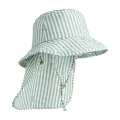 Liewood Kinder-Anglerhut Damona „Stripe Peppermint : Crisp white“, Seersucker, Nackenschutz