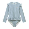 Liewood Sille Langarm-Badeanzug für Kinder „Riverside / Creme de la creme“, Seersucker