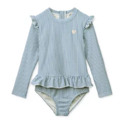 Liewood Sille Langarm-Badeanzug für Kinder „Riverside / Creme de la creme“, Seersucker