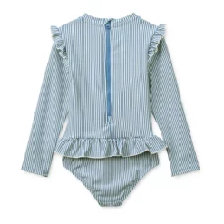 Liewood Sille Langarm-Badeanzug für Kinder „Riverside / Creme de la creme“, Seersucker