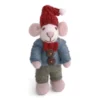 Weiße Gry & Sif Weihnachtsmaus mit blauer Jacke, roter Fliege und Weihnachtsmütze, 8 cm