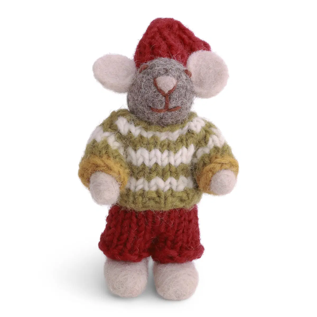 Gry & Sif Weihnachtsmaus „graue Maus / gestreifter Strickpullover“ 8cm – Herstellerbild 1