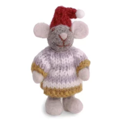 Gry & Sif Weihnachtsmaus „graue Maus / gestreiftes Strickkleid“ 8cm – Herstellerbild 1