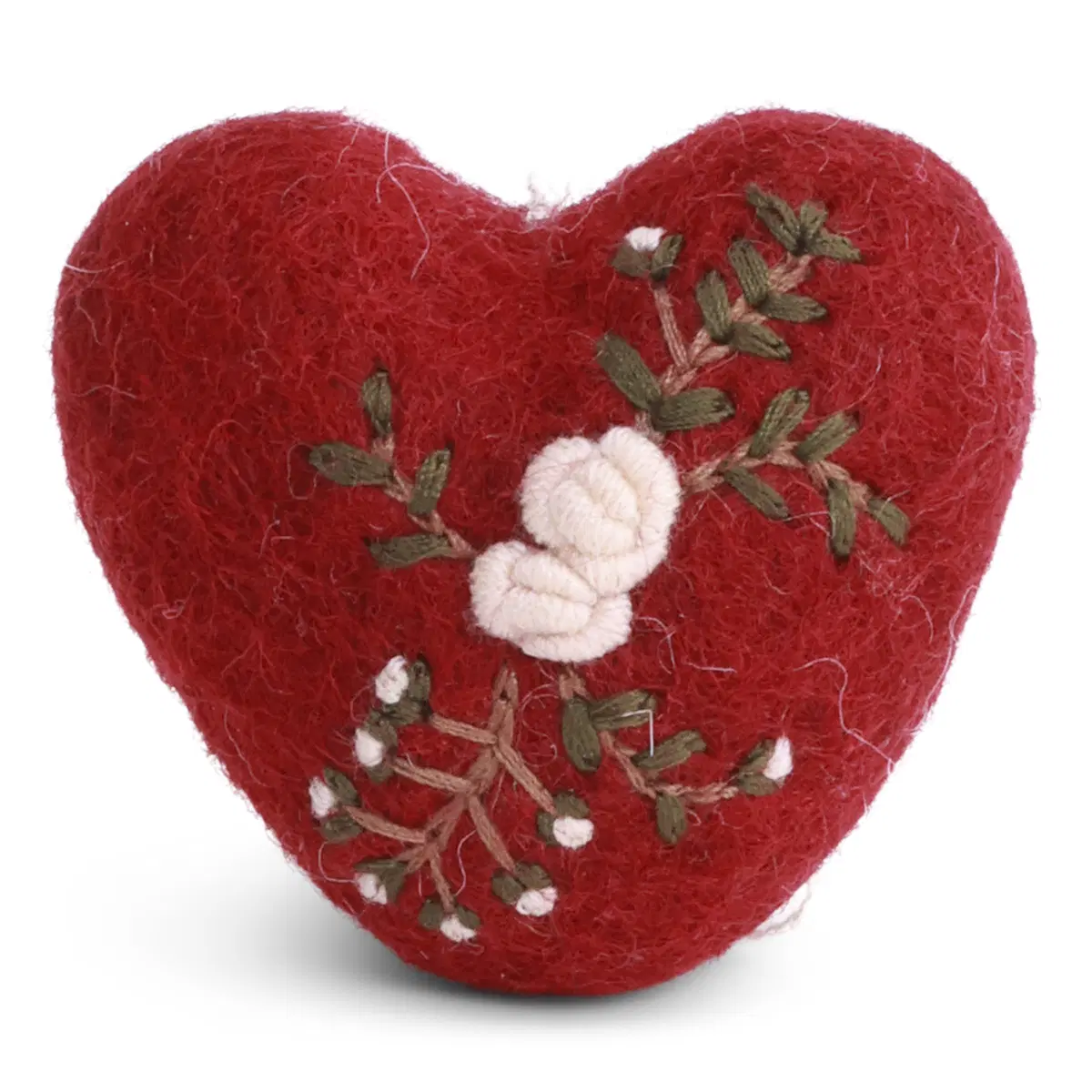 Gry & Sif Weihnachtsbaumschmuck „rotes Herz mit Zweigstickerei“ 6cm – Herstellerbild 1