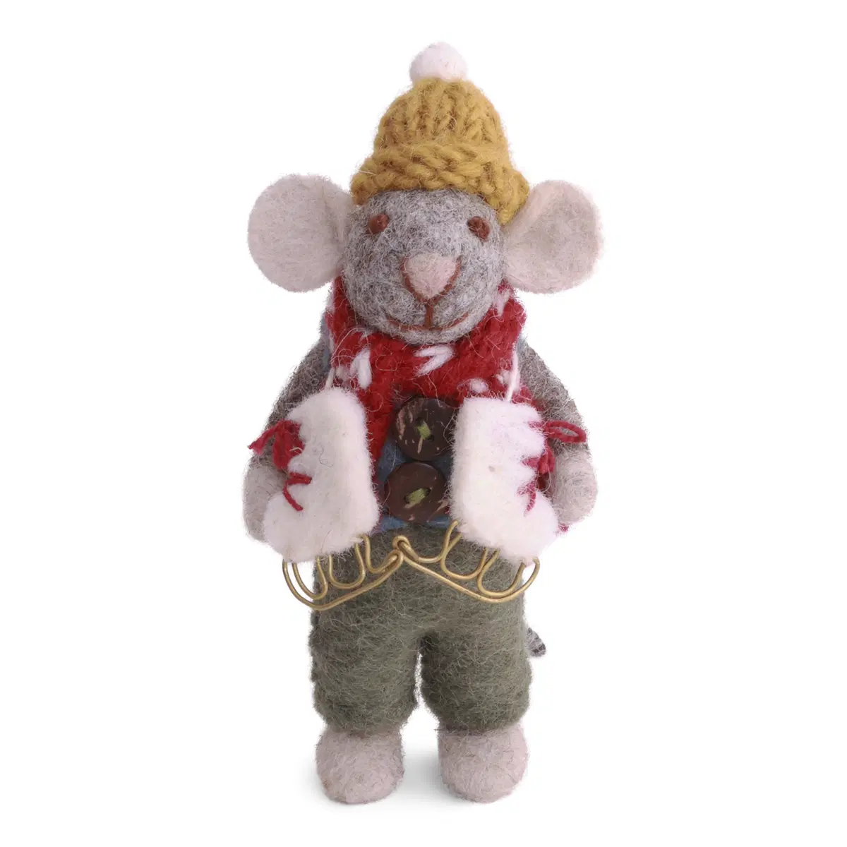 Gry & Sif Weihnachtsmaus „graue Maus / Weste und Schlittschuhe“ 12cm – Herstellerbild 1