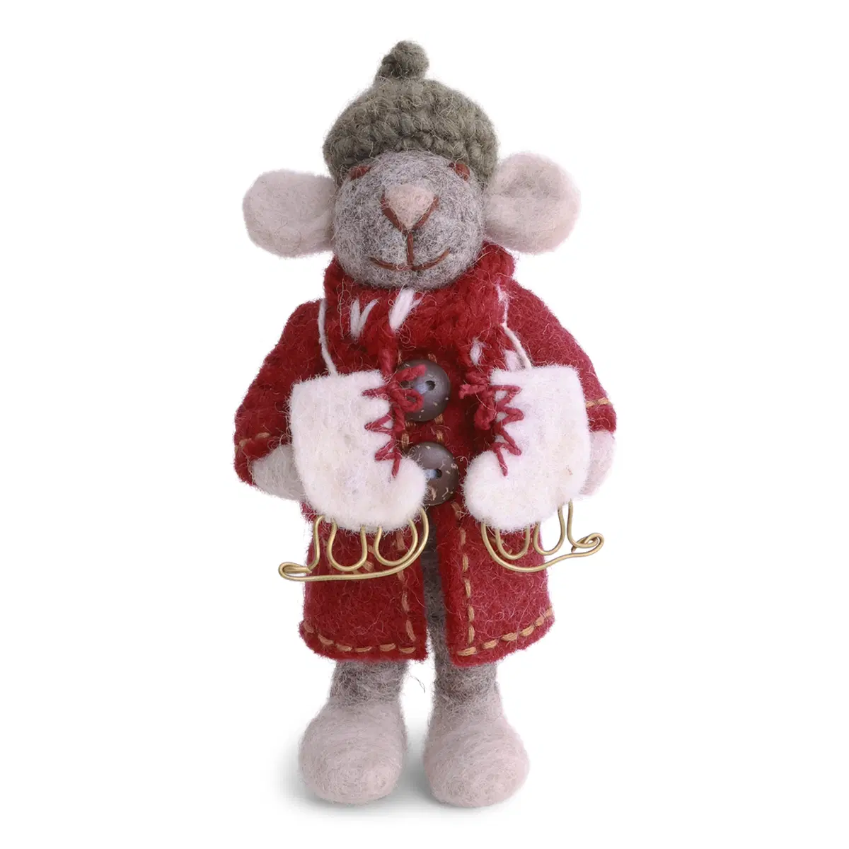 Gry & Sif Weihnachtsmaus „graue Maus / Mantel und Schlittschuhe“ 12cm – Herstellerbild 1