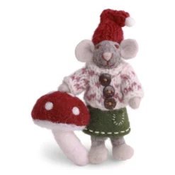 Gry & Sif Weihnachtsmaus „graue Maus / Mädchen mit Pilz“ 12cm – Herstellerbild 1