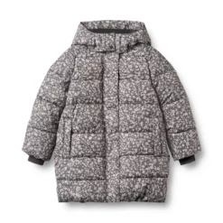Wheat Puffer-Mantel Yrsa „Dark Charcoal Flowers“, Gr. 98, 104, 110, 116, 122, 128, 140, 152