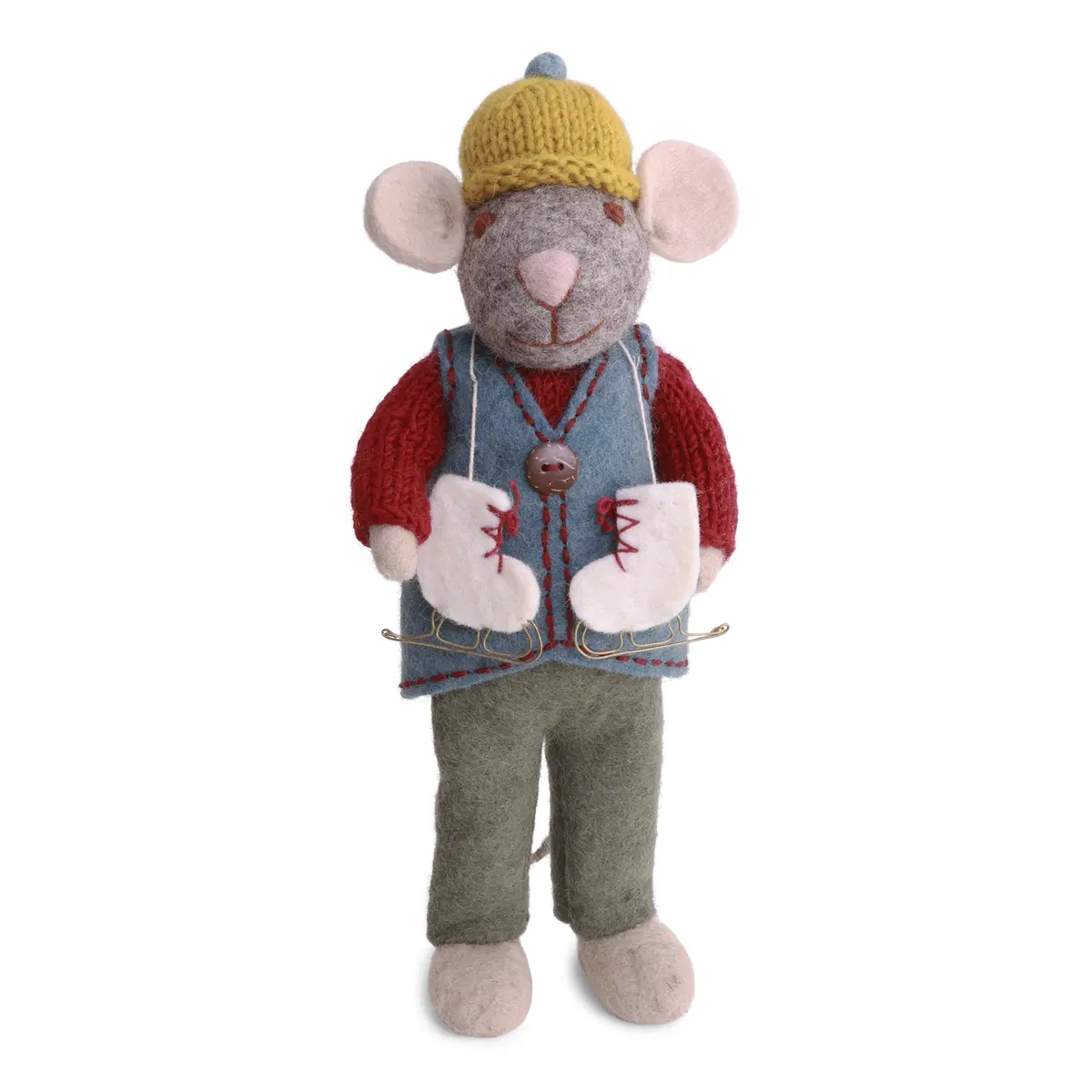 Gry & Sif Weihnachtsmaus „graue Maus / Weste und Schlittschuhe“ 27cm – Herstellerbild 1