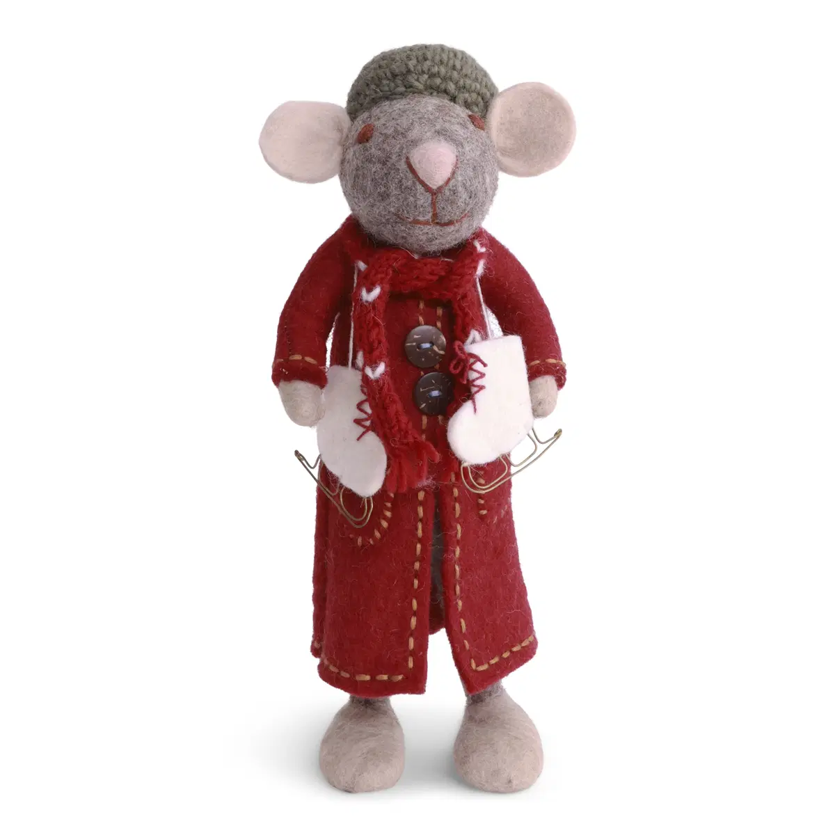 Gry & Sif Weihnachtsmaus „graue Maus / Mantel und Schlittschuhe“ 27cm – Herstellerbild 1