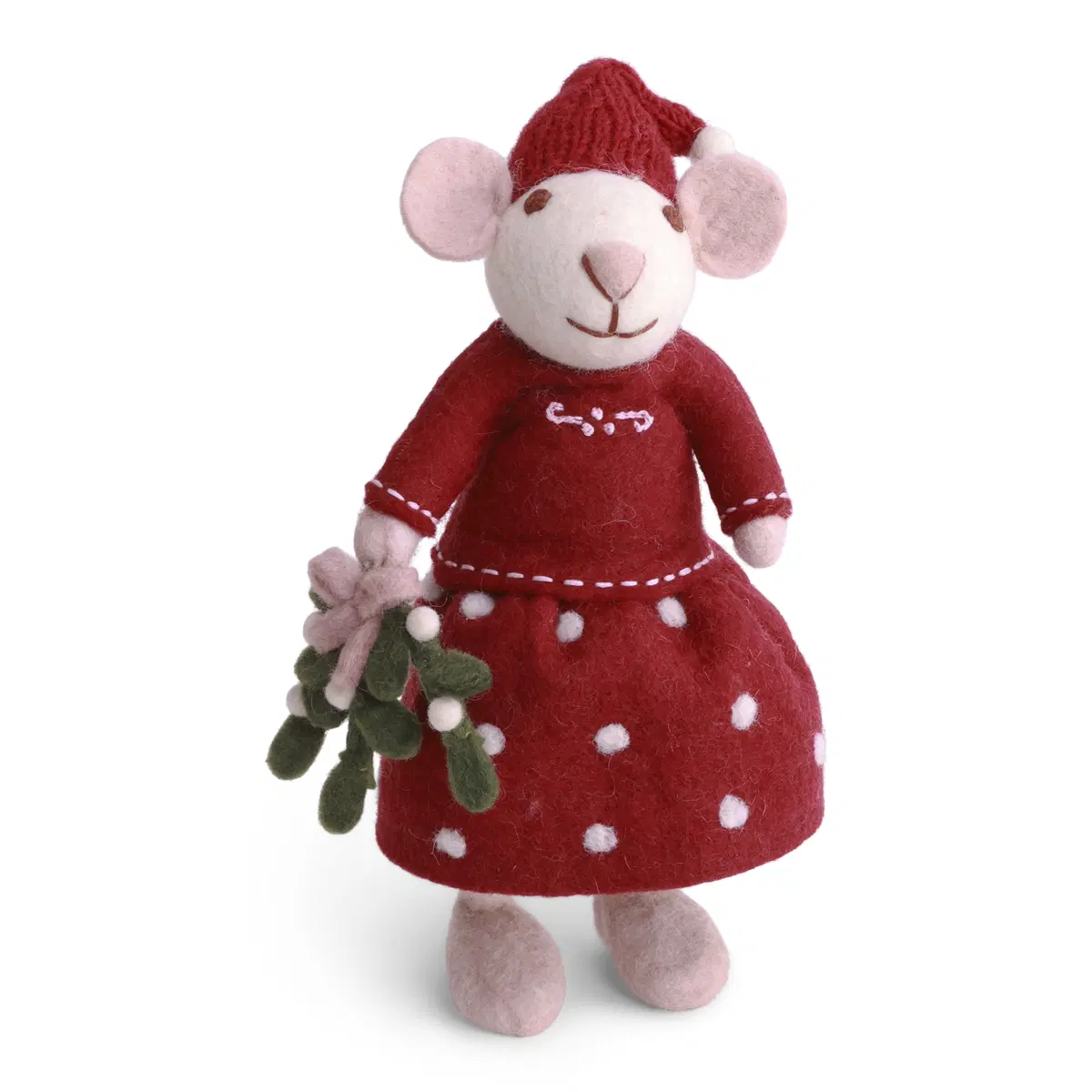 Gry & Sif Weihnachtsmaus „weiße Maus / Mistelzweig“ 27cm – Herstellerbild 1