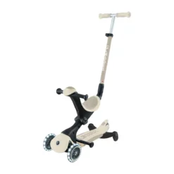 Globber GO UP Deluxe Lights ECO 360 Kokosweiß – mit Sitz und Elternschubstange