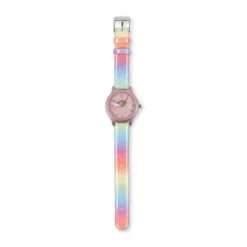 Konges Sløjd Kinderarmbanduhr „Rainbow / Glitzer“ auf weißem Hintergrund