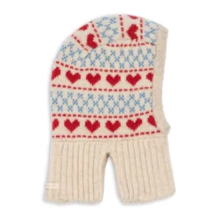 Konges Sløjd Wintermütze Belou „Heart“ Balaclava auf weißem Hintergrund