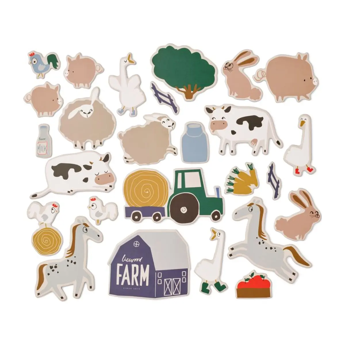Vento-Magnete Farmlife als einzelne Bauernhoftiere, Fahrzeuge und weitere Bauernhofmotive ausgelegt.