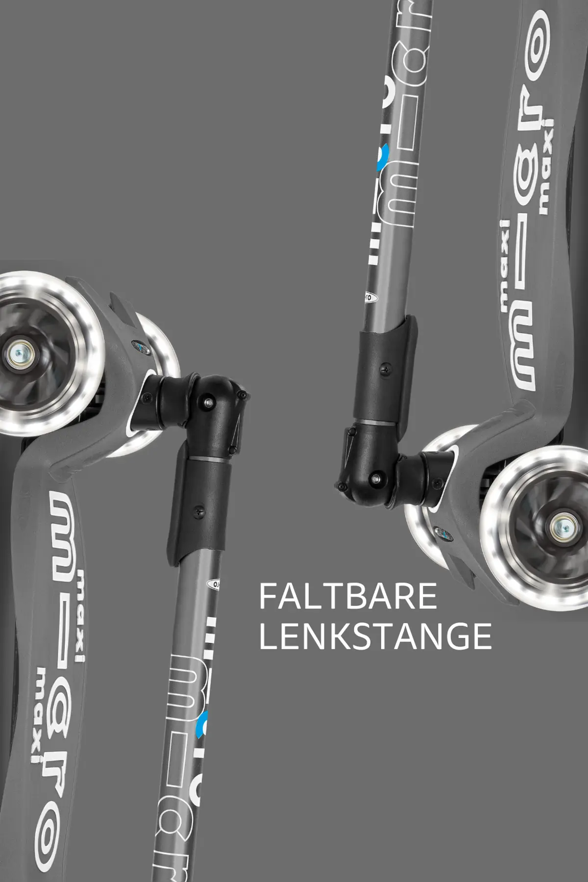 Maxi Micro Deluxe Foldable LED Volcano Grey: Faltbare Lenkstange im Detail
