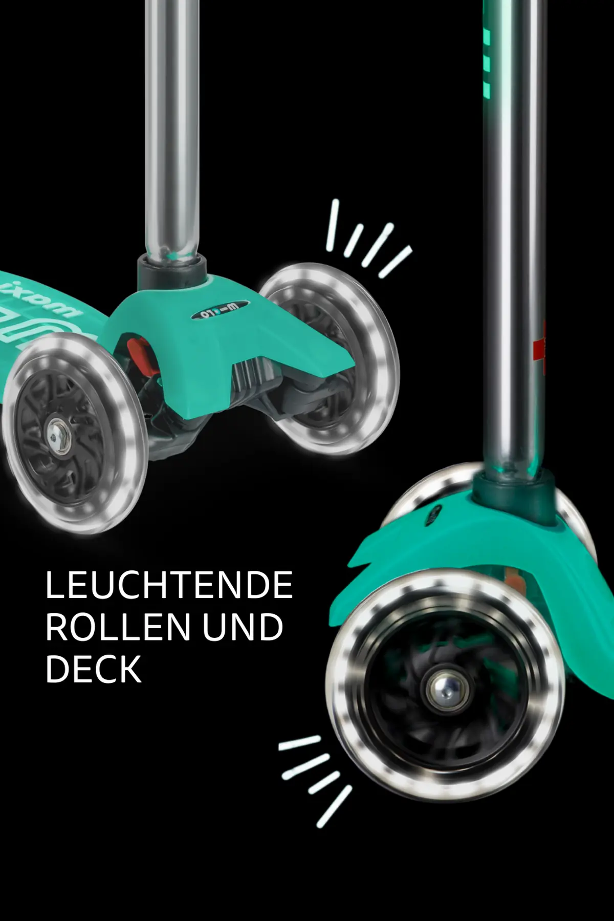Maxi Micro Deluxe Glow LED Jelly Green: Leuchtende Rollen und Trittbrett im Detail