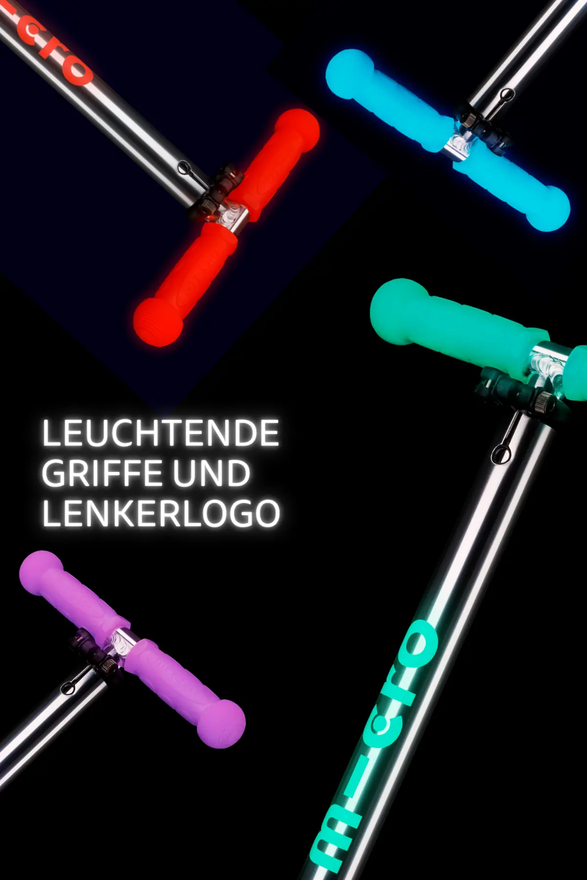 Maxi Micro Deluxe Glow LED – mehrere Ausführungen: Leuchtende Griffe und Lenkerlogo in mehreren Farben