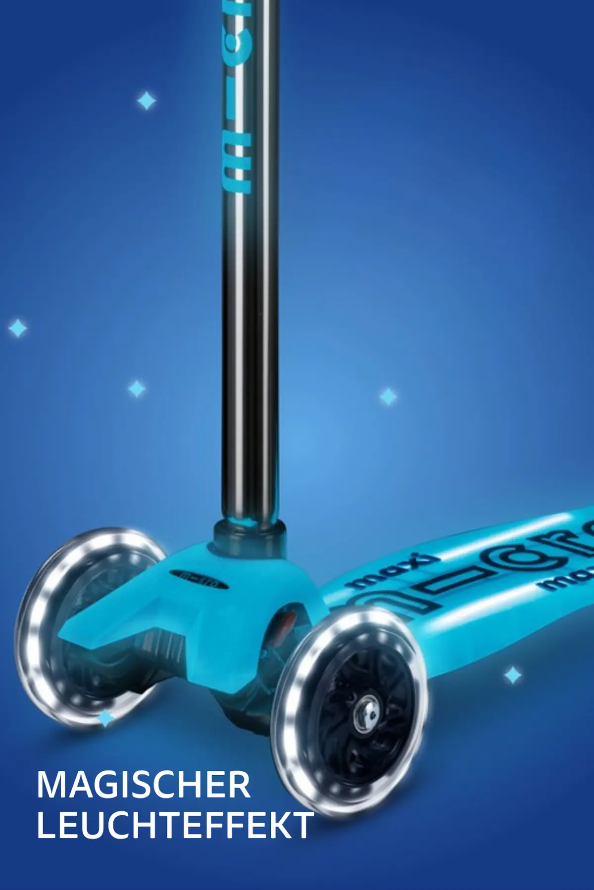 Maxi Micro Deluxe Glow LED Plus Crystal Blue: Leuchteffekt an Rollen und Trittbrett