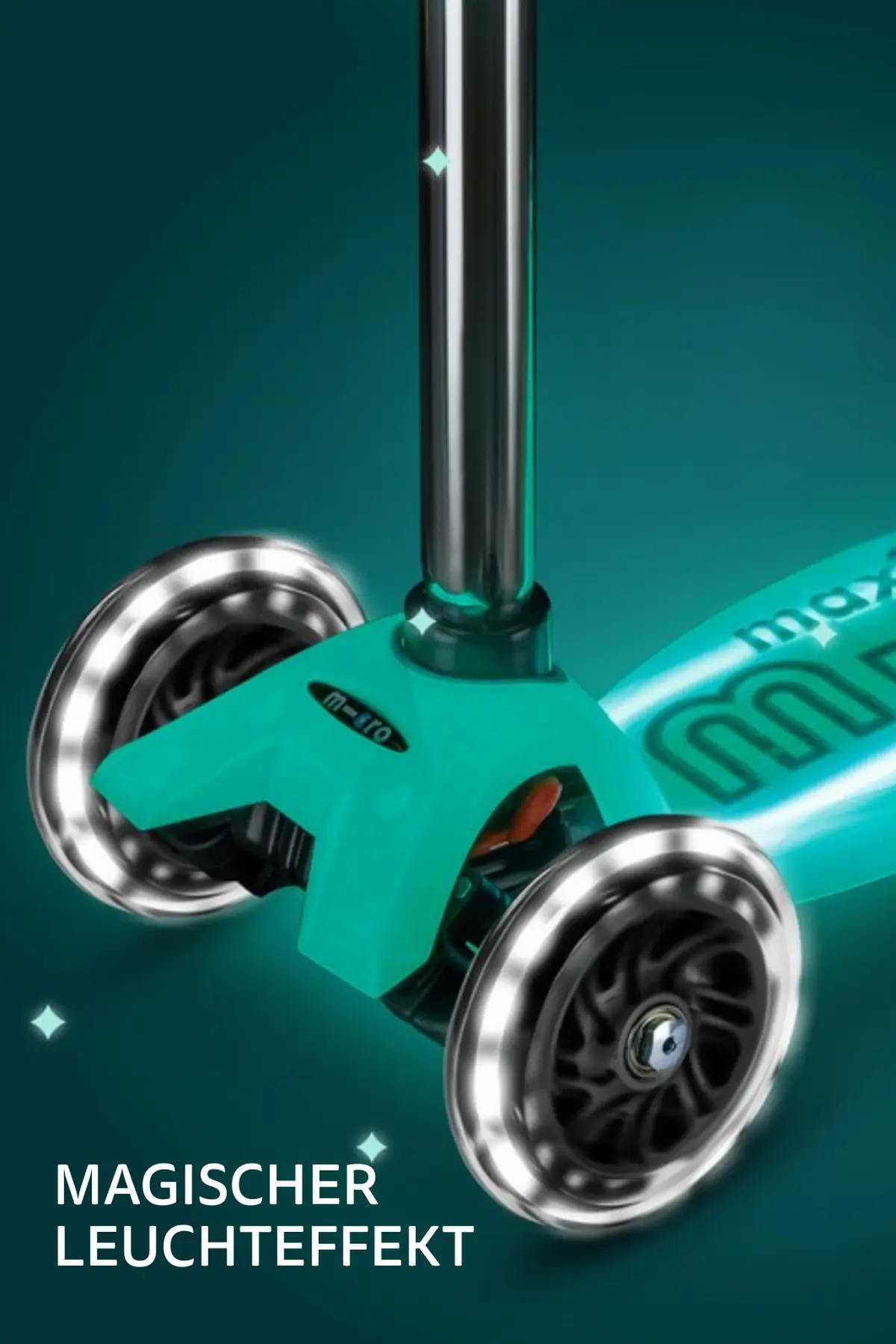 Maxi Micro Deluxe Glow LED Plus Jelly Green: Leuchteffekt an Rollen und Trittbrett