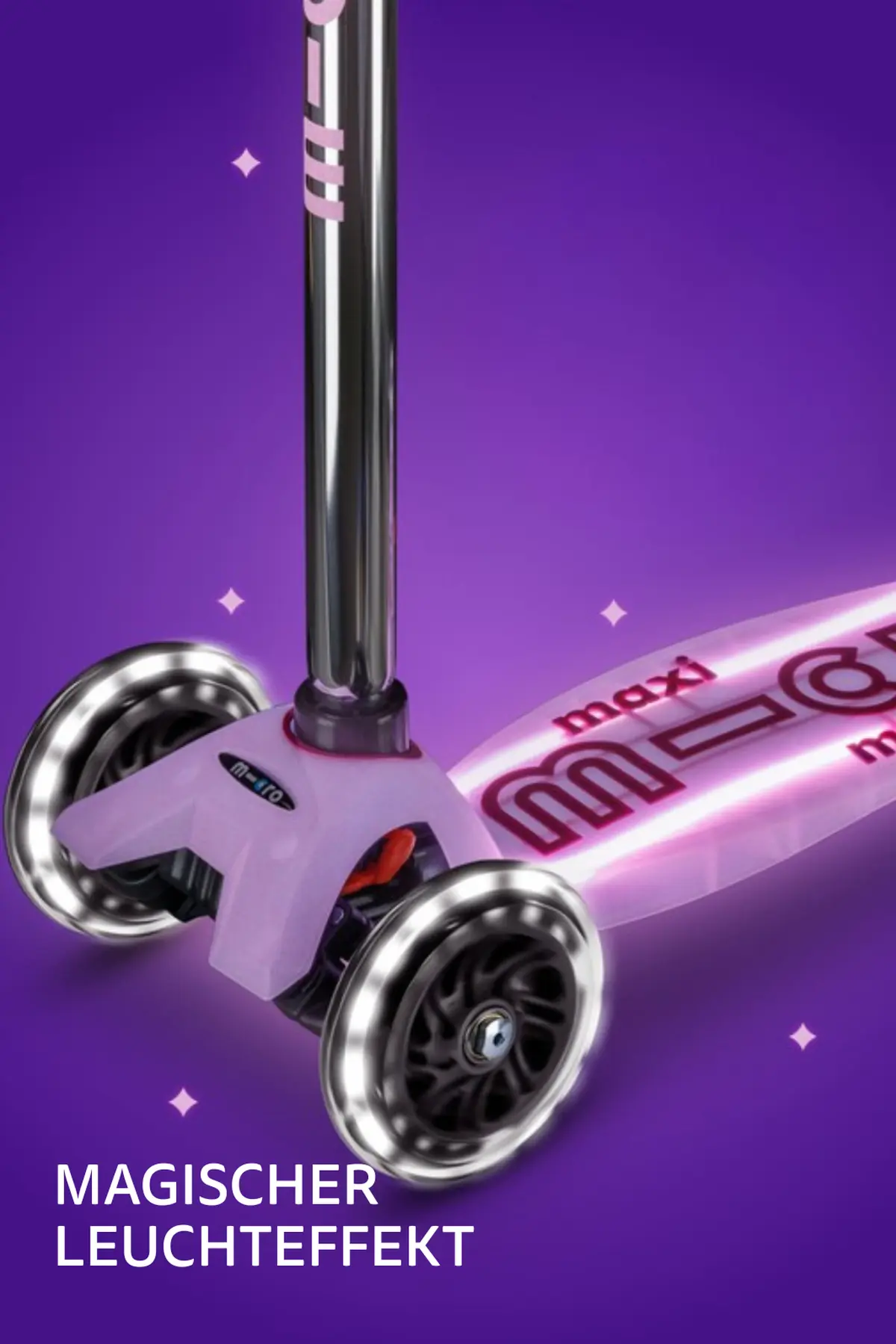 Maxi Micro Deluxe Glow LED Plus Luminous Purple: Leuchteffekt an Rollen und Trittbrett