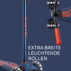 Maxi Micro Deluxe Pro LED Navy Red: Breite leuchtende Rollen und Lenker
