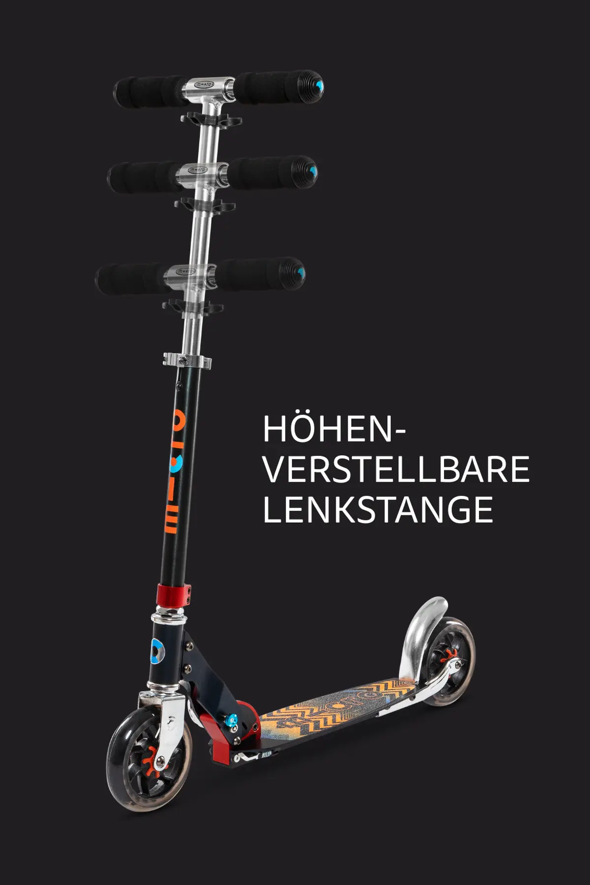 Micro Speed Aztec Black: Höhenverstellbare Lenkstange in mehreren Positionen