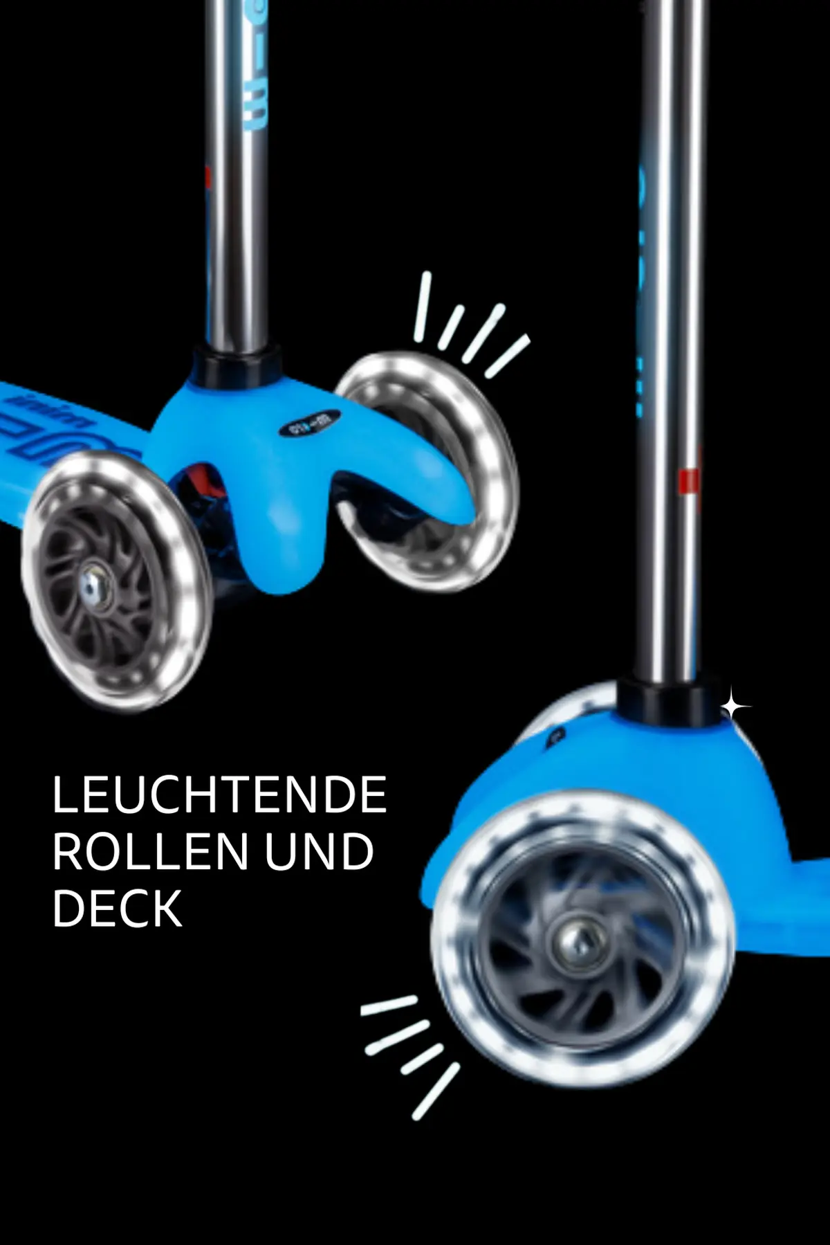 Mini Micro Deluxe Glow LED Arctic Blue: Leuchtende Rollen und Trittbrett im Detail