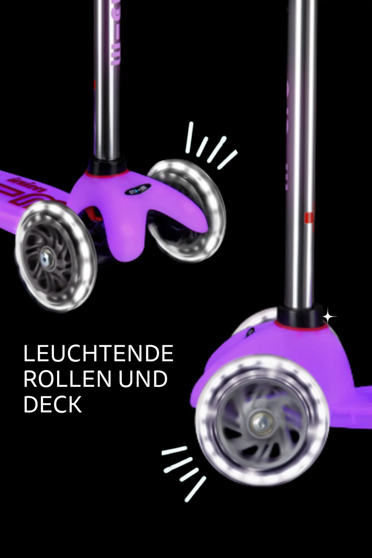Mini Micro Deluxe Glow LED Frosty Pink: Leuchtende Rollen und Trittbrett im Detail