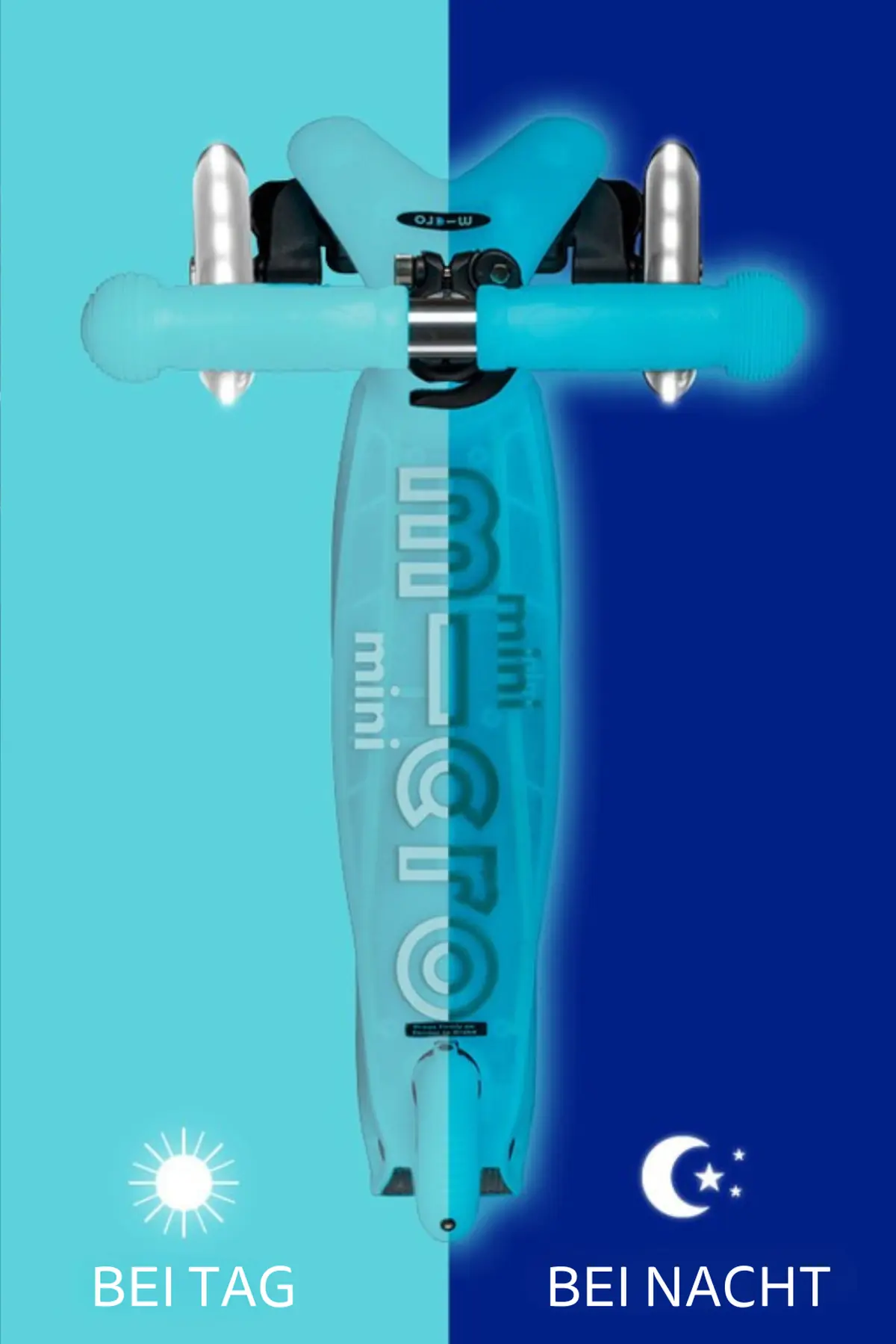 Mini Micro Deluxe Glow LED Glacier Aqua: Trittbrett bei Tag und Nacht