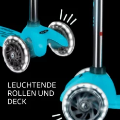 Mini Micro Deluxe Glow LED Glacier Aqua: Leuchtende Rollen und Trittbrett im Detail