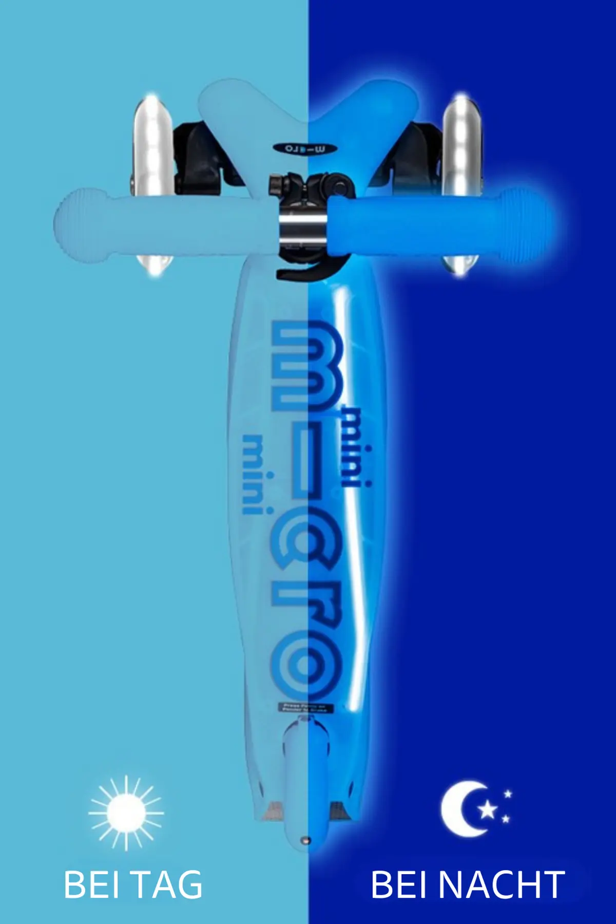 Mini Micro Deluxe Glow LED Plus Arctic Blue: Trittbrett bei Tag und Nacht