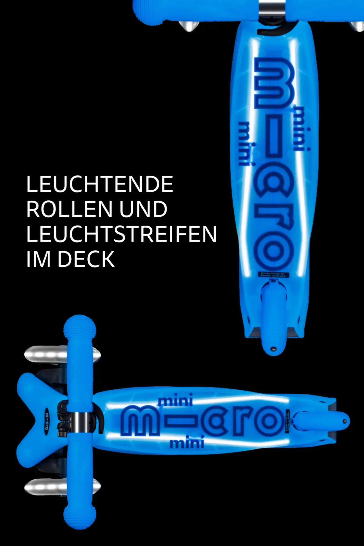 Mini Micro Deluxe Glow LED Plus Arctic Blue: Leuchtende Rollen und Leuchtstreifen im Trittbrett