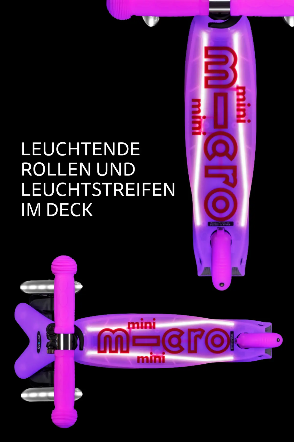 Mini Micro Deluxe Glow LED Plus Frosty Pink: Leuchtende Rollen und Leuchtstreifen im Trittbrett