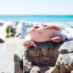 Kuschelkrabbe Kenzo auf einem Felsen am Meer – O.B. Designs